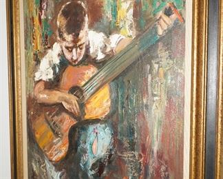 Little Boy playing guitar oil on canvas-Quadros
