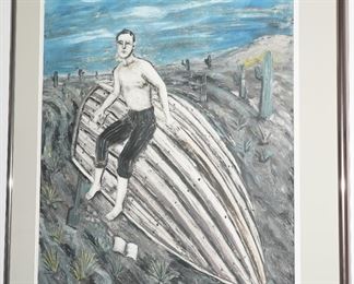 "El Naufrago" (The Shipwreck Survivor) monotype on paper by Roberto Marquez