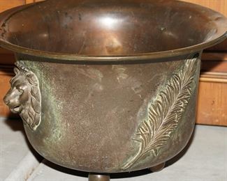Vintage copper footed pot with lion head handles
