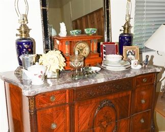 Beautiful inlaid wood marble topped dresser