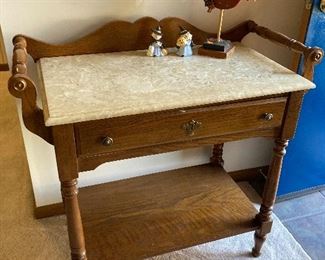 Victorian style oak and marble washstand