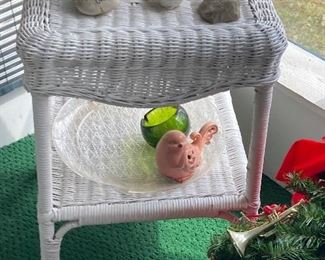 Antique wicker side table