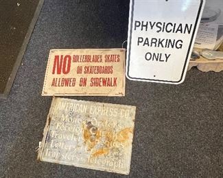 American Express sign, rollerblading sign 