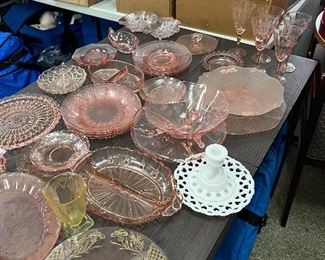 pink depression glass ware