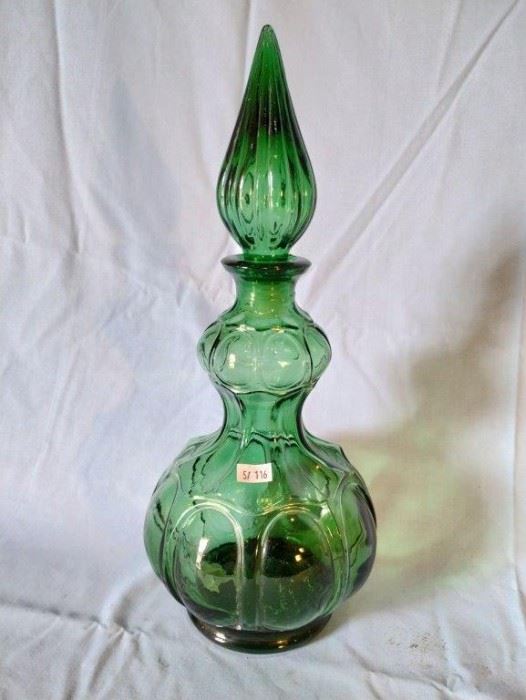 Vintage Empoli Green Glass Genie Bottle Decanter