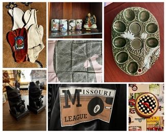 Japanese Socks (Tami), Japanese Themed Ceramics & Figurines, Aztec Style Bookends, Printed Cloth, Missouri League Member Jackets, Childs Clock