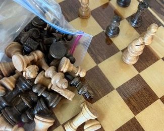 Chess table with pieces. Solid wood in perfect condition.