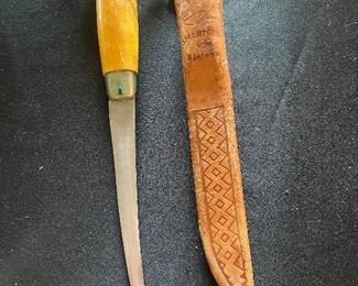 Vintage J Marttiini Finland Rapala Fishing Filet Knife Leather Sheath 6" Blade