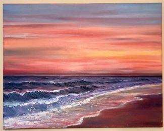 "Beach Scene" Oil on Canvas