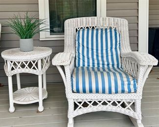 Wicker Side Table & Wicker Rocking Chair