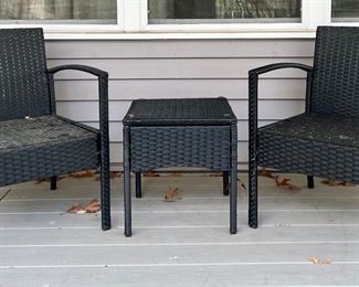 (2) Wicker Armchairs & Side Table
