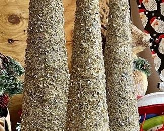 (3) Beaded Silver Xmas Trees