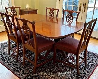 Lexington Furniture Double Pedestal Dining Table with 2 Leaves & 6 Allen Furniture Chairs