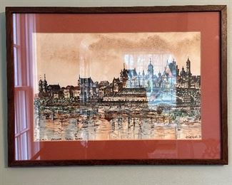 "Warsaw" Watercolor, Signed Jan Wasilewski