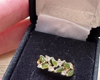 14K Jade & Diamond Ring