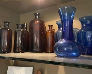 Cobalt Glass Vases and 19th Century Apothecary Jars