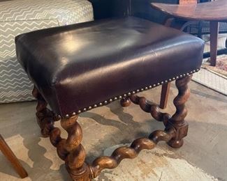 Carved Leather Ottoman or Footstool