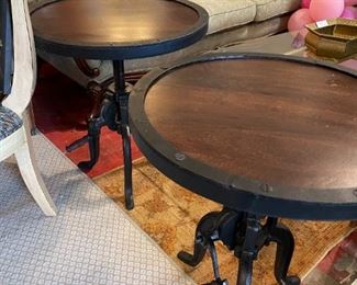 Pair of 1930s Variable Height (see the Crank) Side Tables