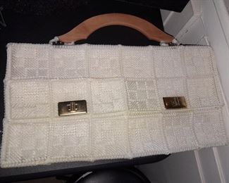 Vintage Handmade Clutch W/ Teak Handle