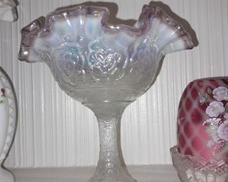 Fenton Glassware Pedestal Compote Bowl W/ Ruffled Edge