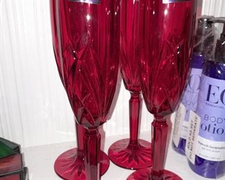 Red Waterford Crystal Champagne Flutes