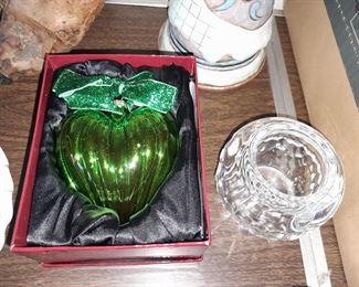 Glass Heart Ornament & Orrefors Crystal Candle Holder