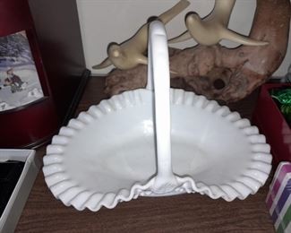 Milk Glass Hobnail Basket