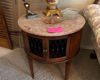 Pair of marble top round vintage end tables
