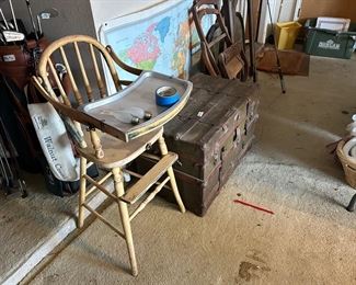 Antique high chair and trunk
