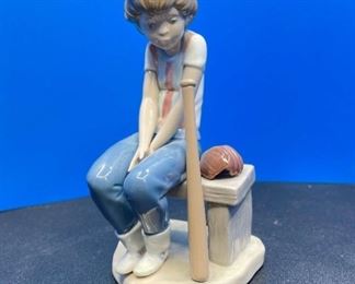 Lladro Little Leaguer, On The Bench Boy Figurine #5291