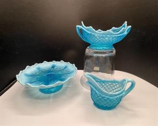 Blue Milk Glass 3 Piece Assortment