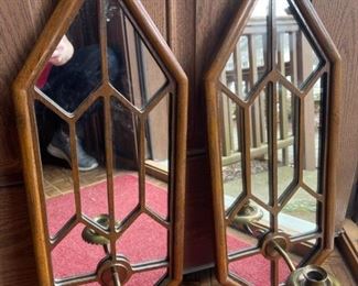 Pair of Wood Mirrored Sconces
