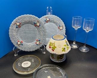 Blue Floral Candle Accessory Lot