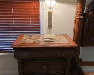 Pair of Night Table with Glass, Acrylic and Onyx Lamps