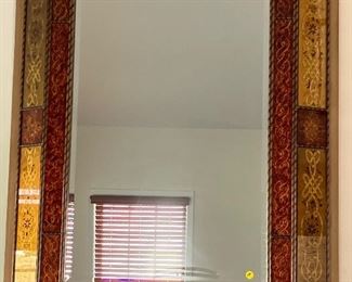 Beautiful Gold and Red Designed Trimmed Wall Mirror
