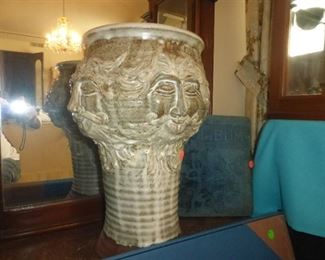 Four Faced Glazed Ceramic Vase