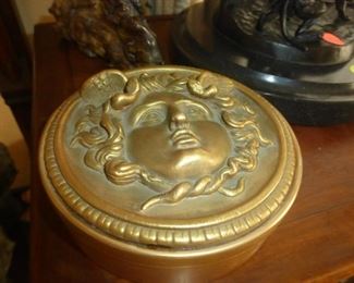 Antique Brass Box with Medusa Lid