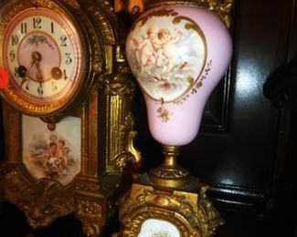H & H Sevres Mantle Clock & Garniture