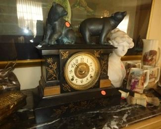 French Black Slate Mantle Clock