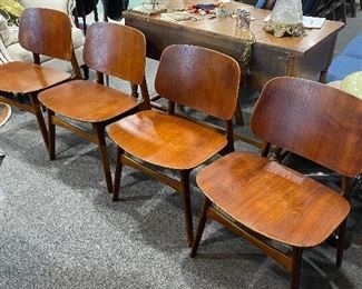 Borge Mortensen set of 4 Danish Teak Chairs(1950-1959')