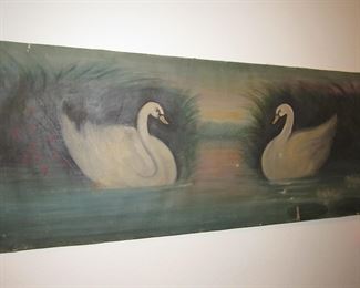 Very antique swan oil painting