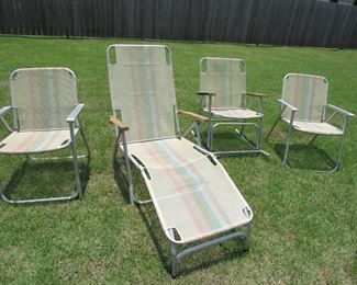 Vintage aluminum lawn chairs with rainbow striping