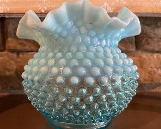 Blue opalescent Hartnell ruffle top vase