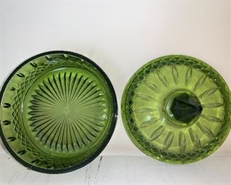 Avocado Green Glass Princess Pattern Round Covered Candy Dish By Indiana Glass Company
