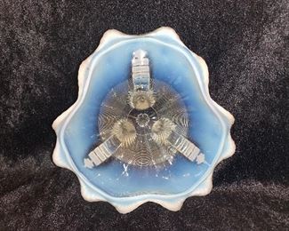Northwood Footed Bowl with Blue Opalescents