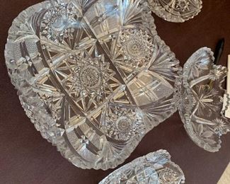 Cut glass sawtooth vintage bowls relish dish