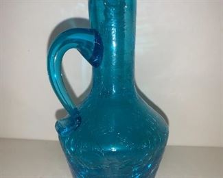 Crackle Blue Glass Jug Vase