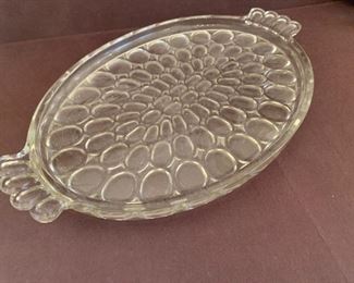 Vintage Bubble Cut Clear Glass Oval Platter