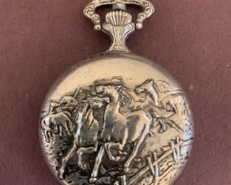 Vintage Brodex 17 Jewel Pocket Watch Horses Equestrian Collectible