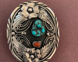 Navajo Turquoise Silver Belt Buckle